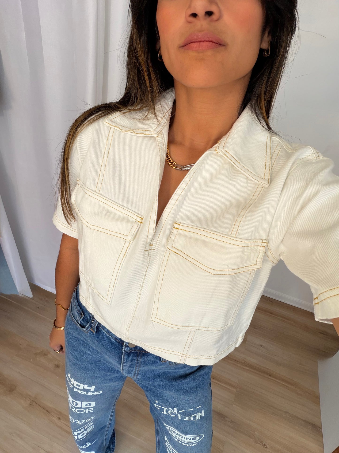 Double pocket denim top