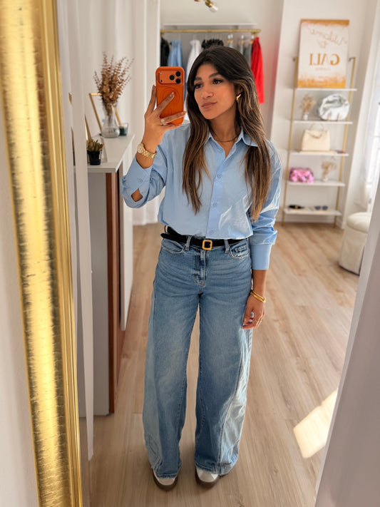 Oxford blue bossy top