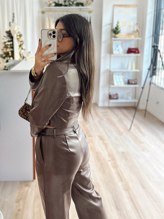 Chocolate leather pants