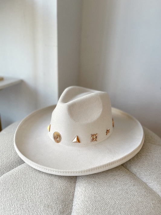 Golden charms bone white fedora