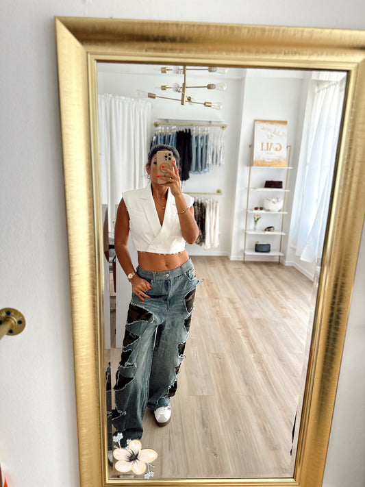 Army detail distress baggy denim