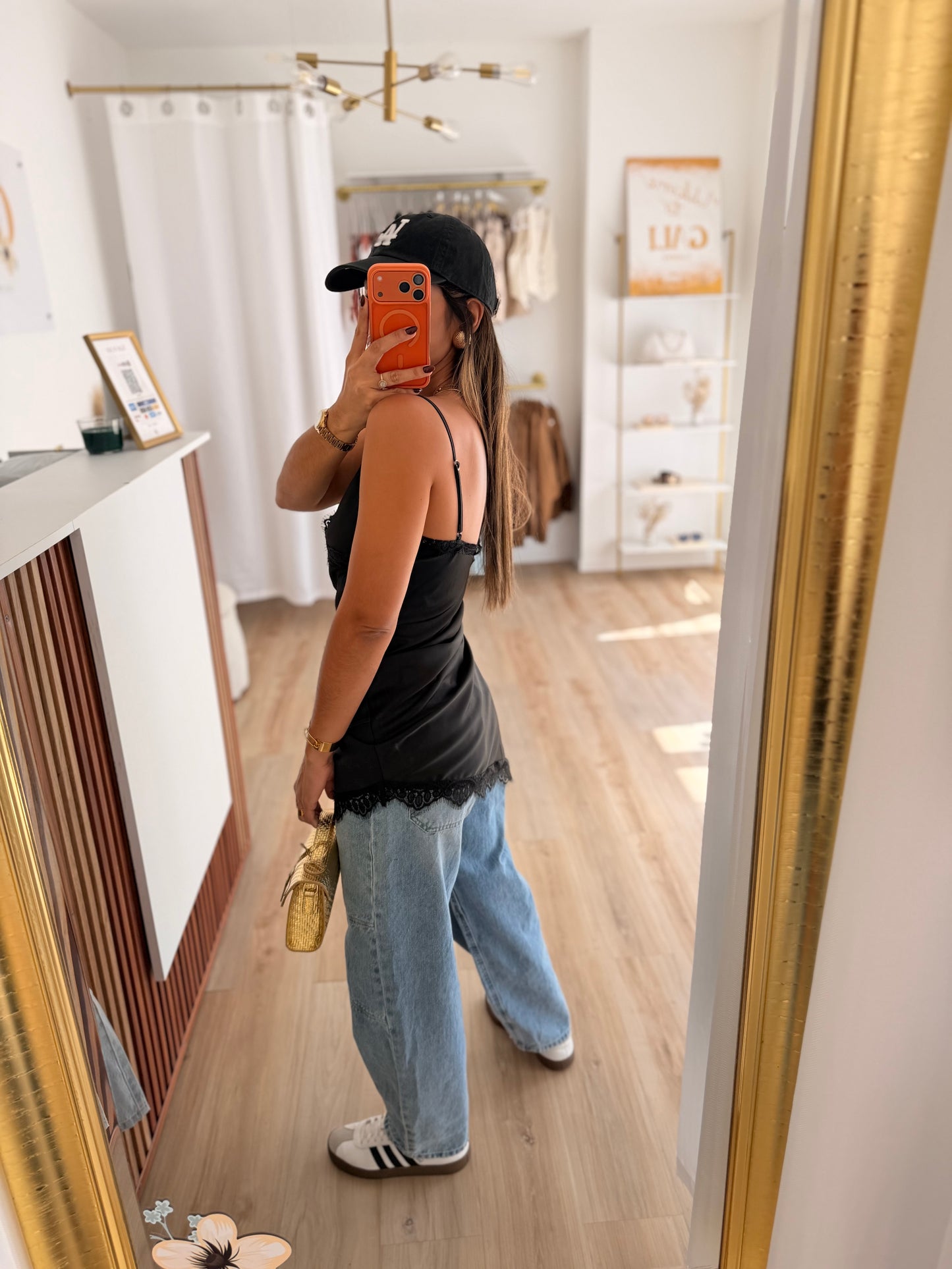 Lace x satin black dress/top