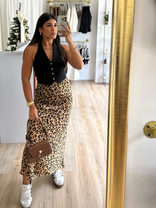 Animal print satin skirt