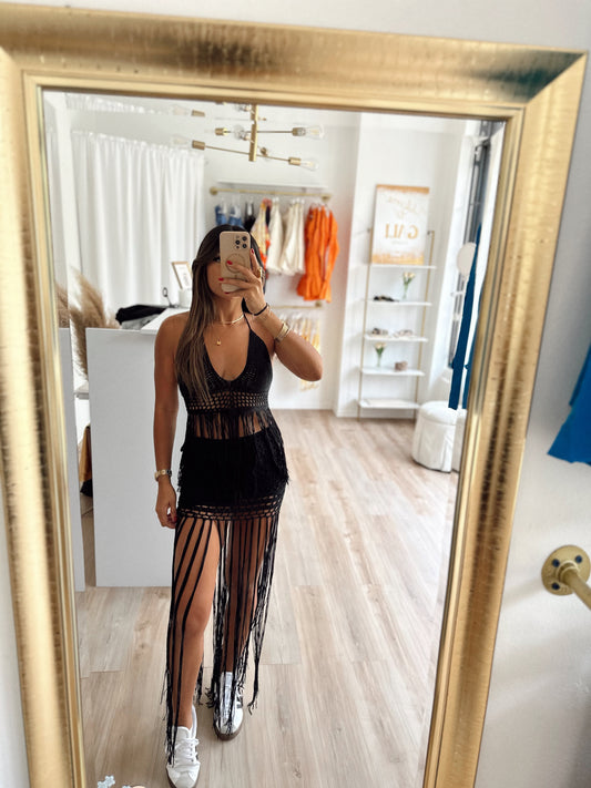 Black crochet cover up skirt