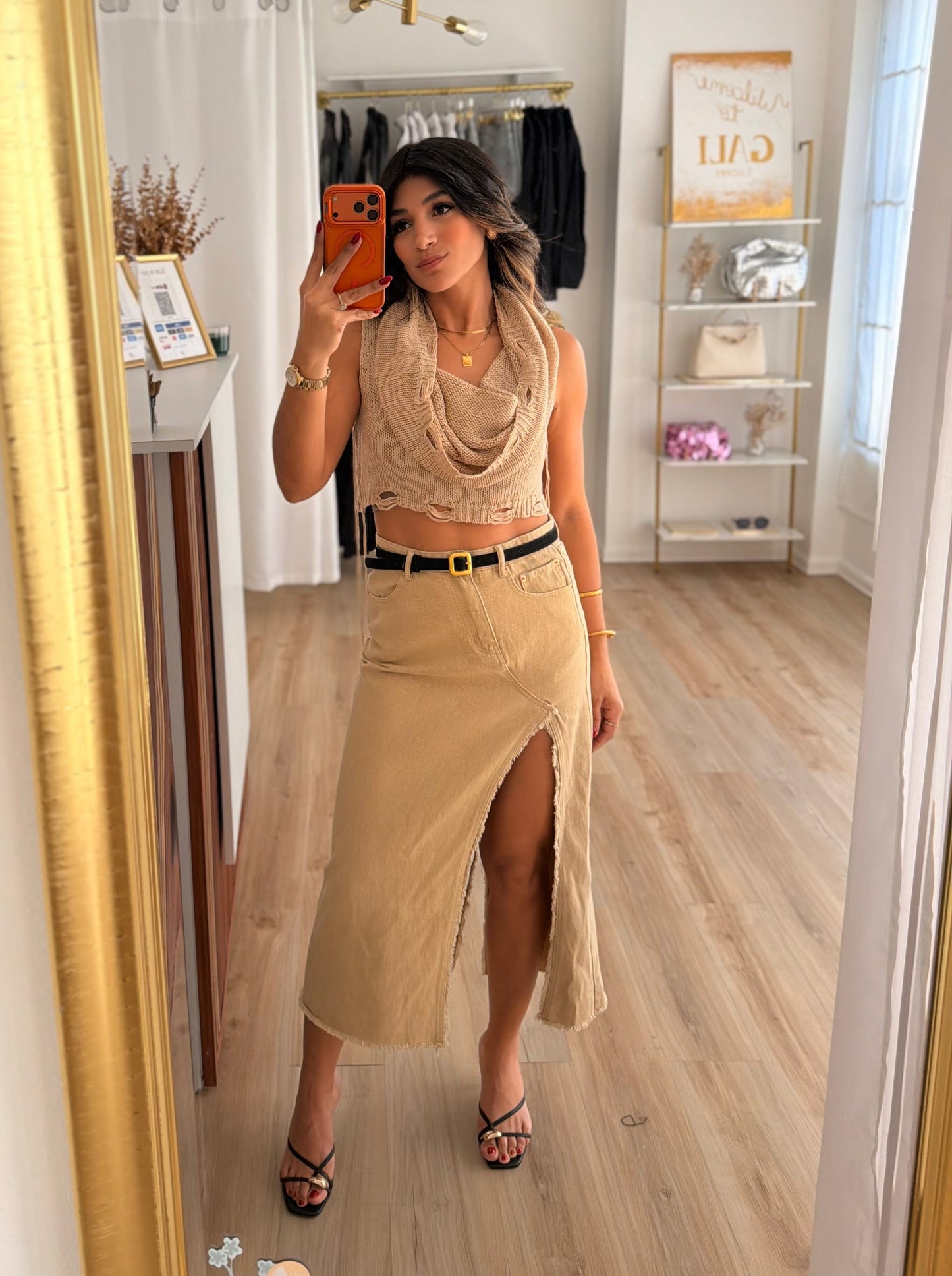 Hoodie x distressed detail top (taupe)