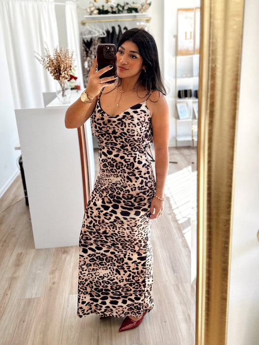 Leopard sexy back maxi dress