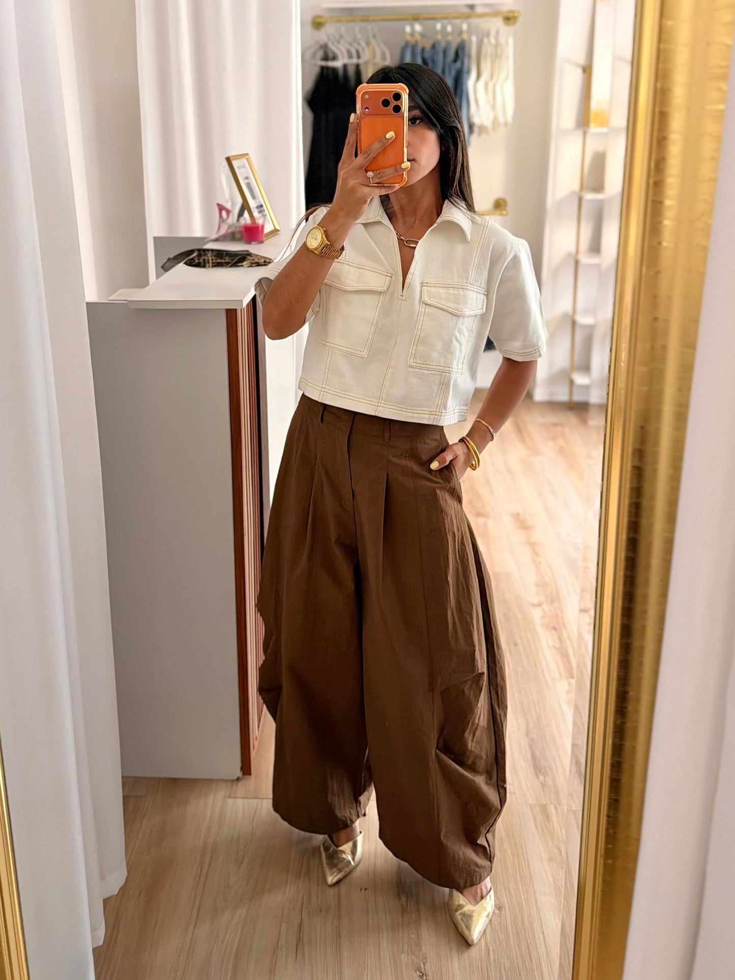 Chocolate parachute wide pants