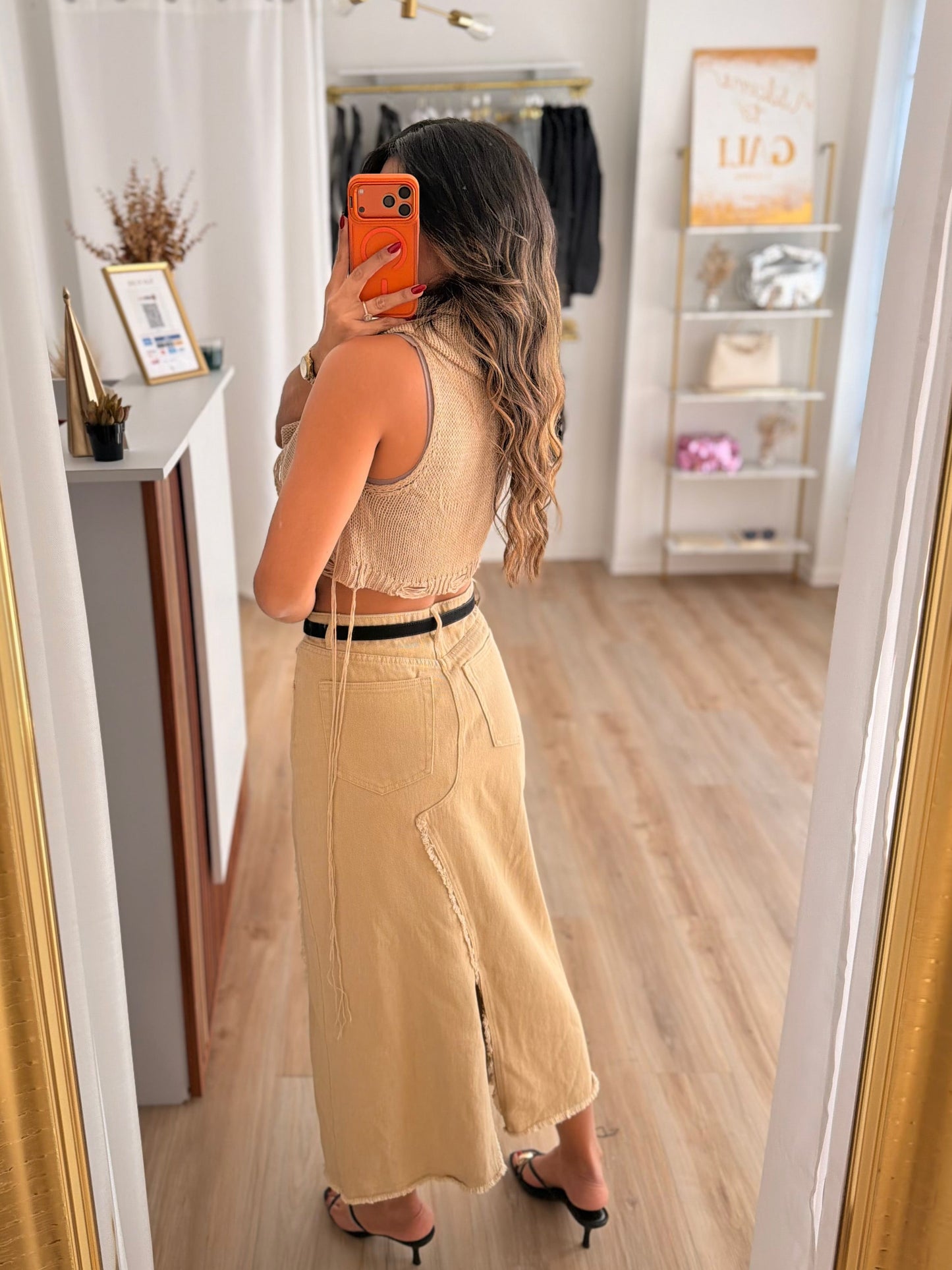 Hoodie x distressed detail top (taupe)