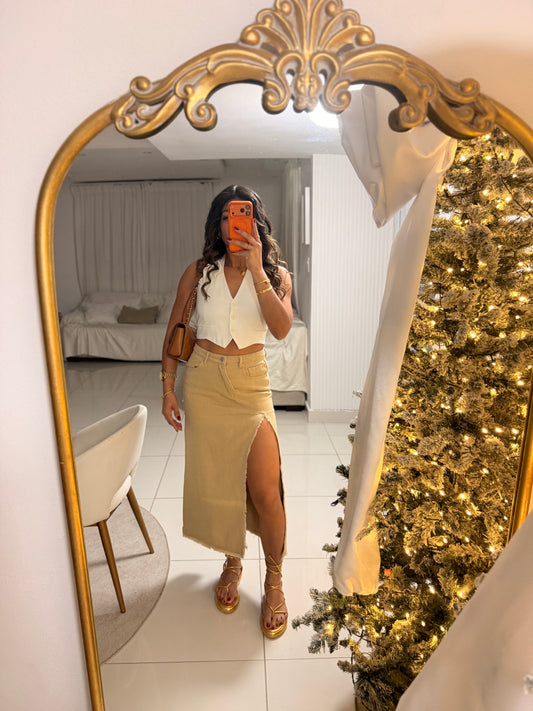 Khaki asymmetrical skirt