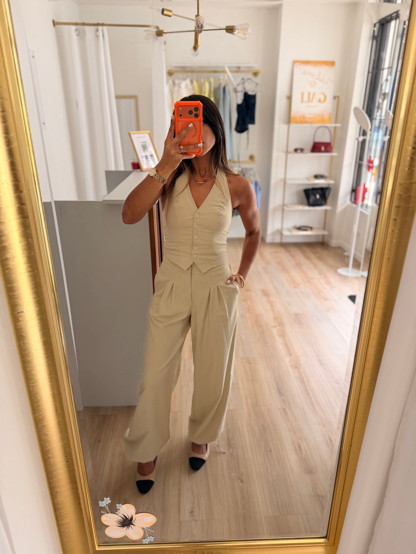 The taupe halter vest