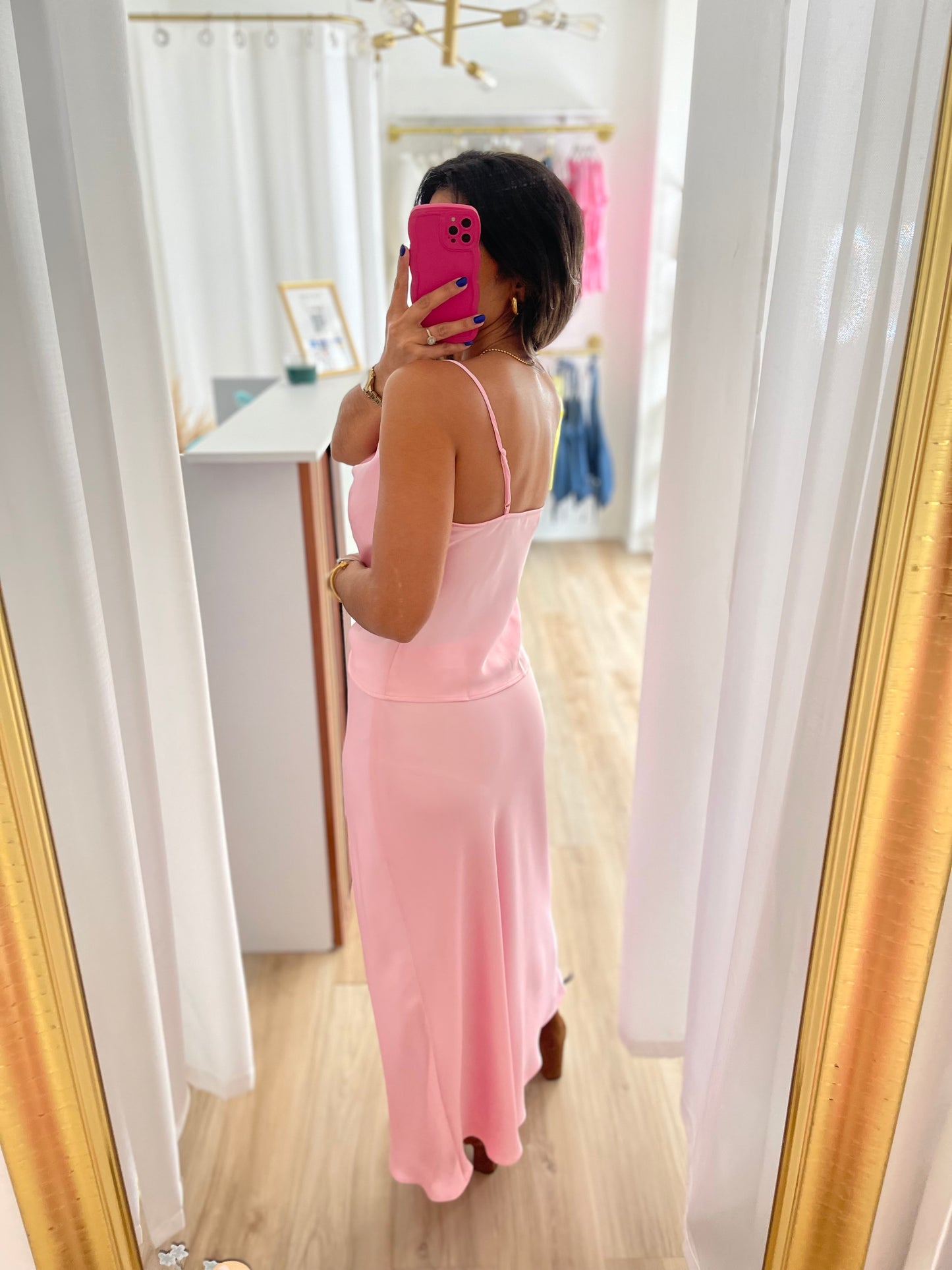 Satin pink skirt