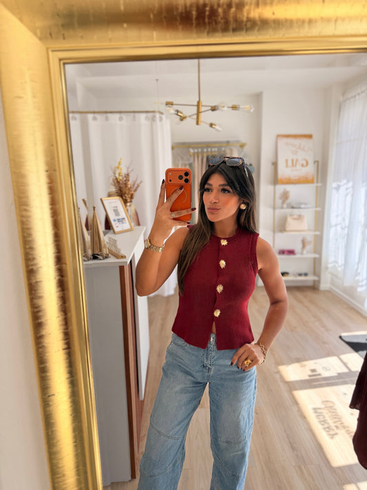 Wine x gold details top