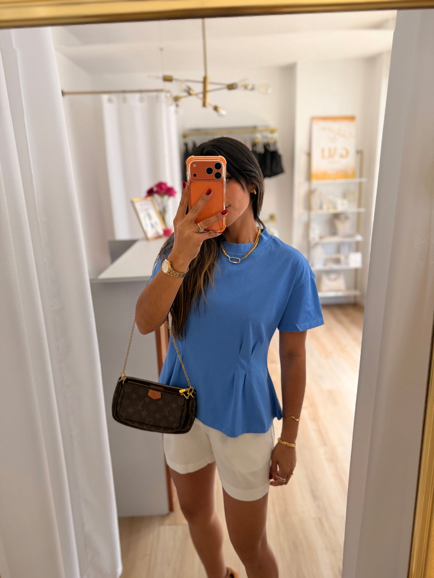 The ocean blue waist detail top