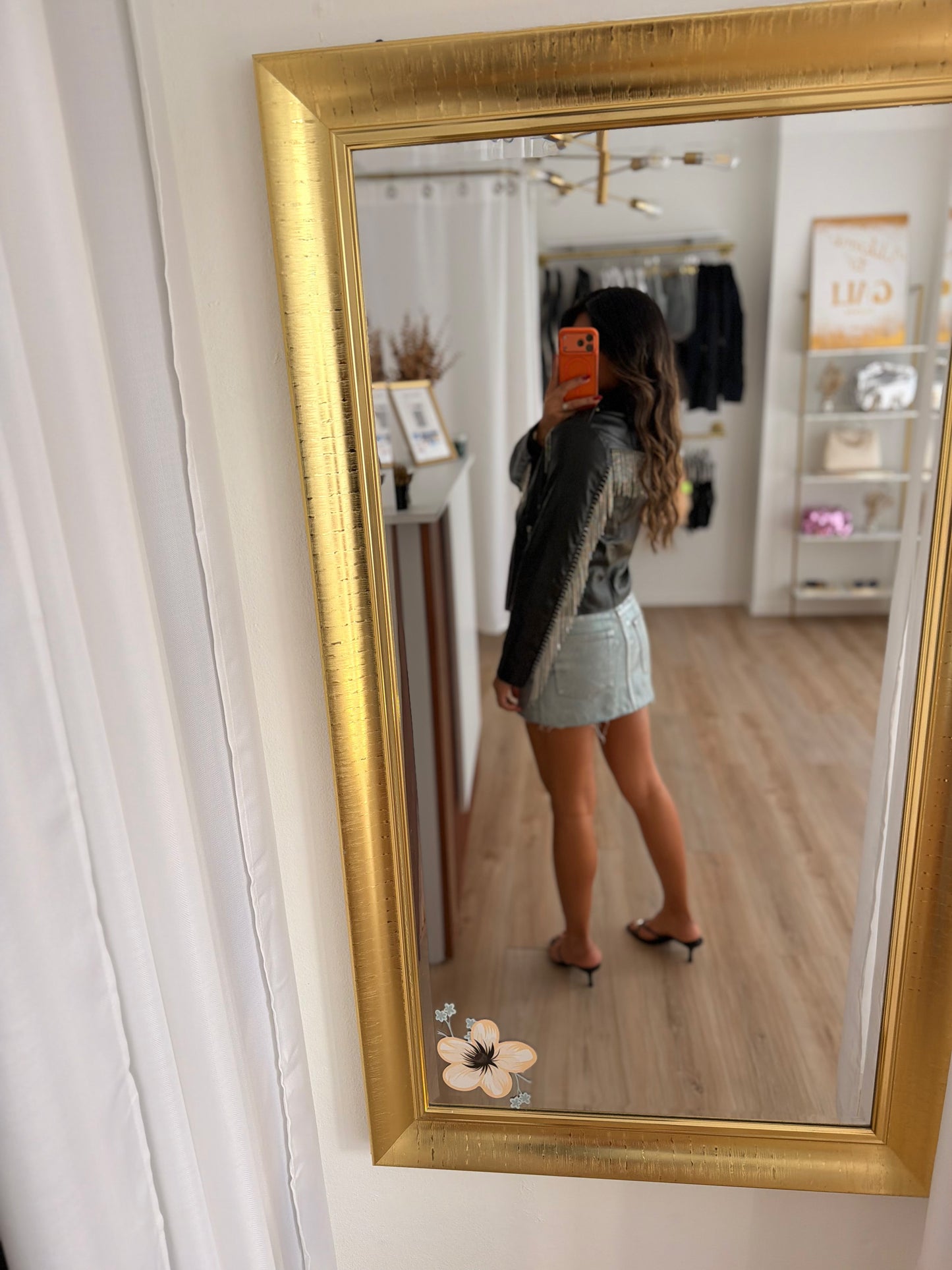 Metallic detail mini denim skirt