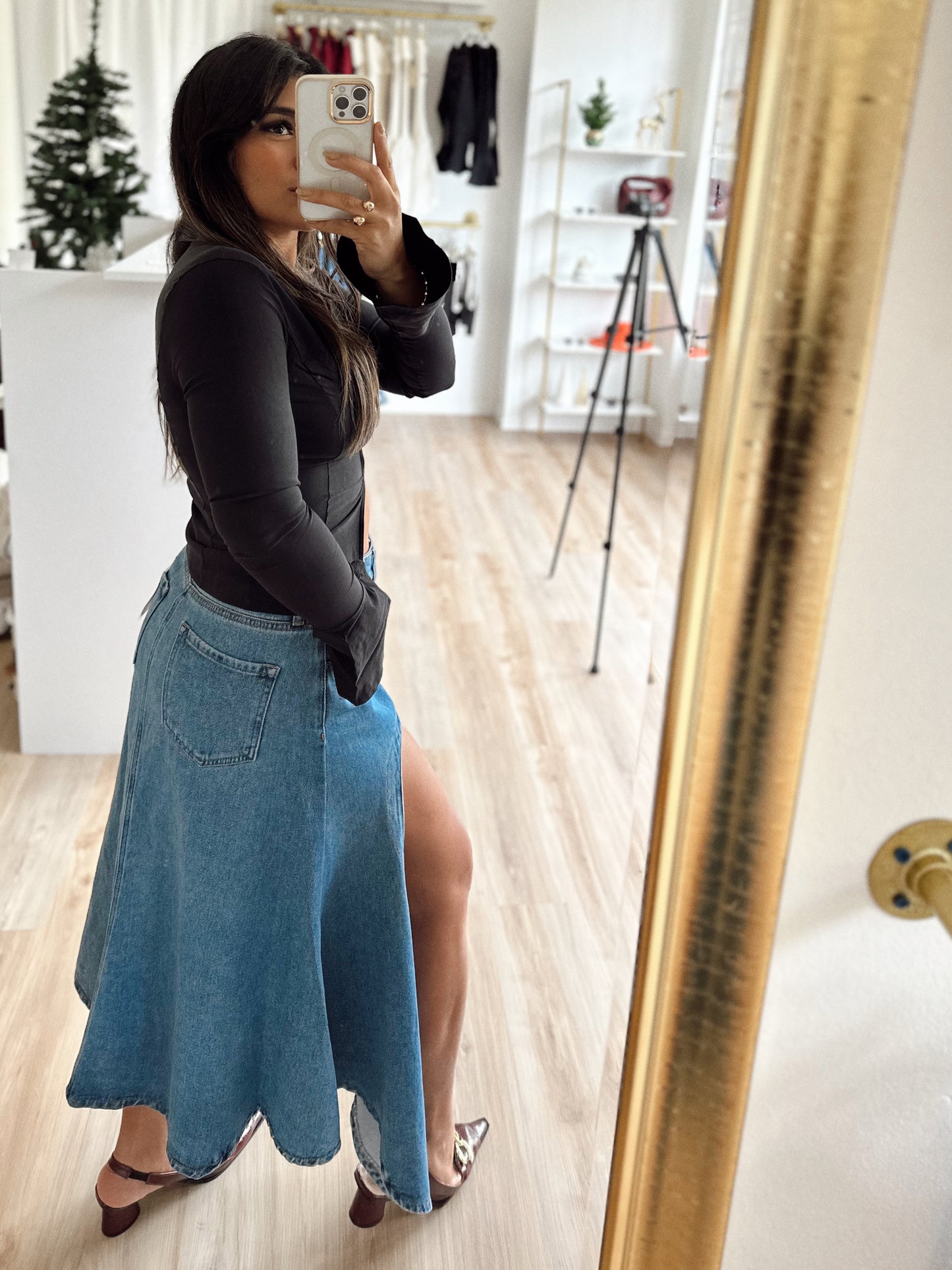 Asymmetrical denim skirt