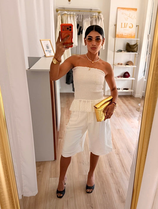 The Eyelet Smocked Tube Top
