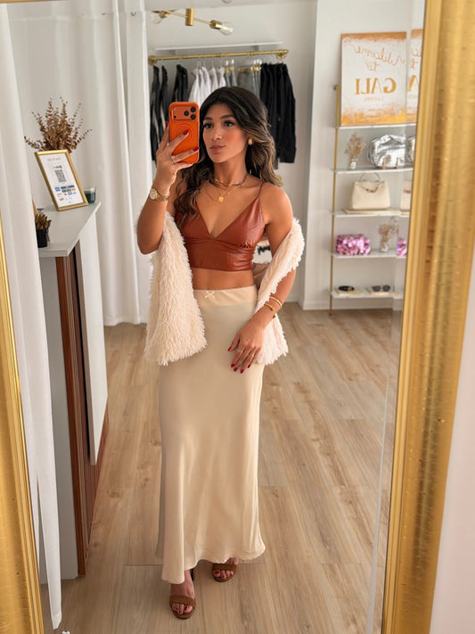 Cognac leather bralette top