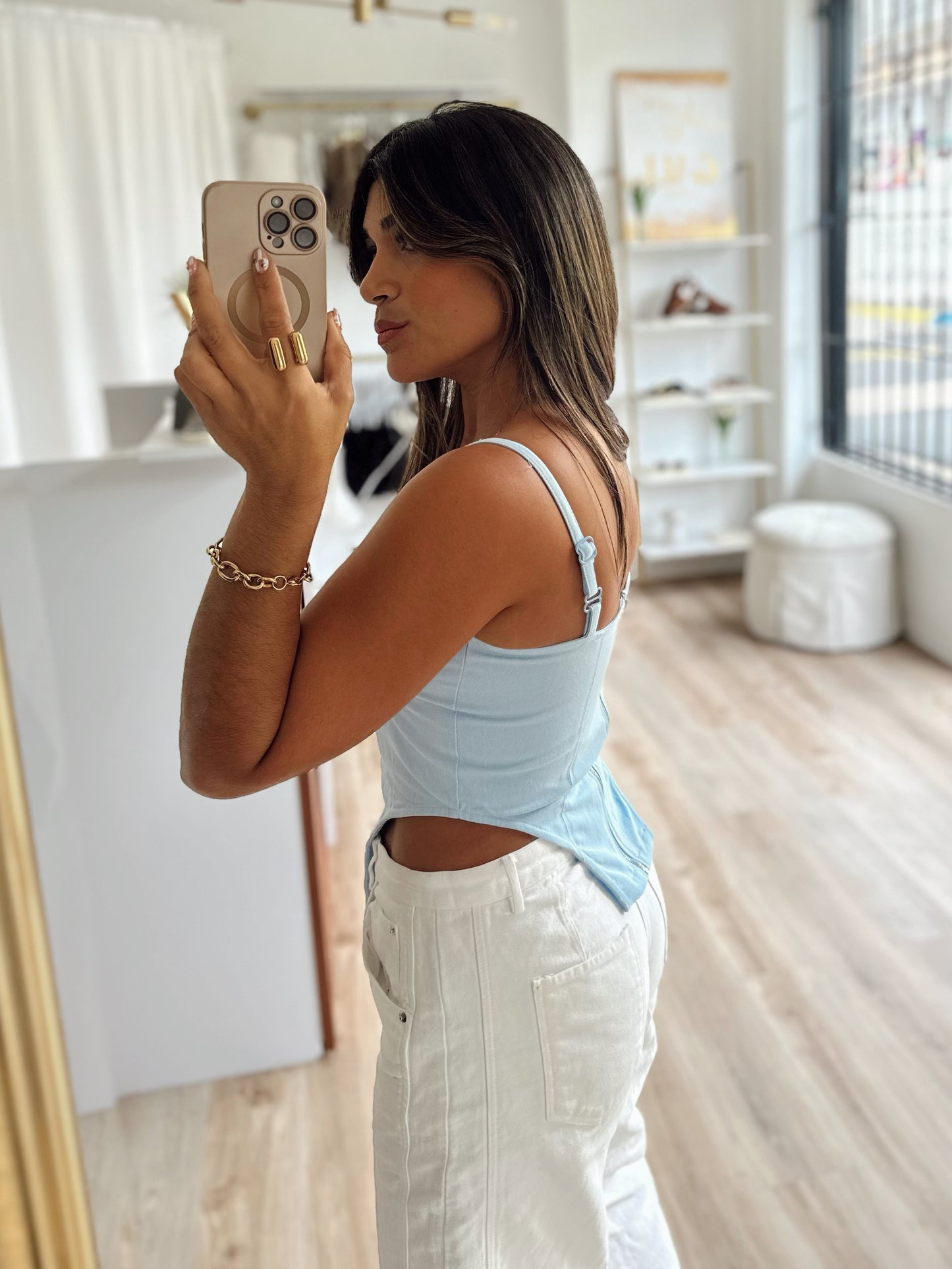 Sky blue denim corset