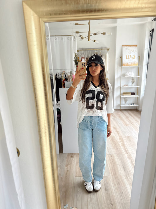 The white x lace jersey top
