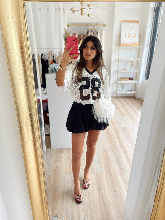 The white x lace jersey top