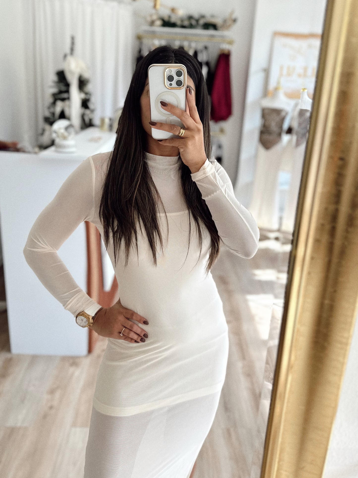 Bone white double dress