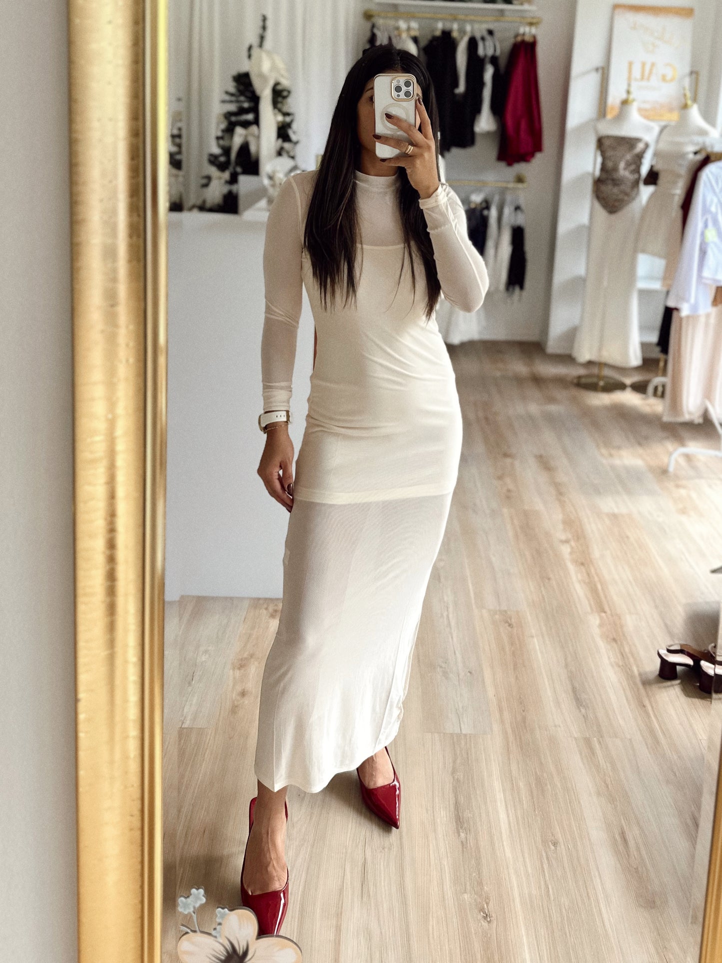 Bone white double dress