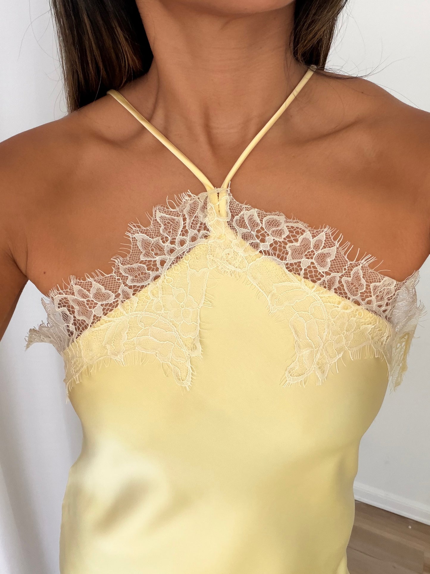 The satin x lace dress (butter yellow)