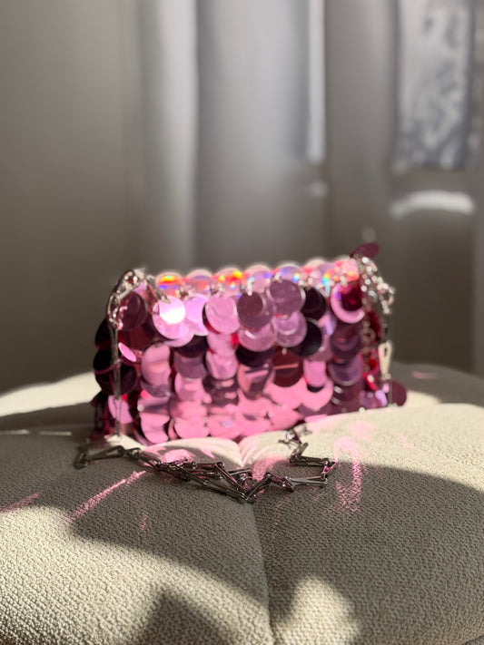 Fuchsia sequin clutch