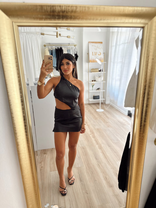 Asymmetrical satin set