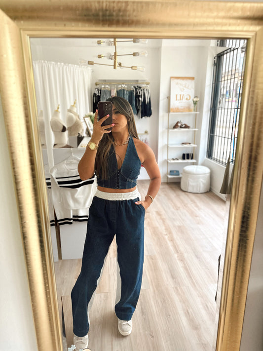 Denim contrast pant