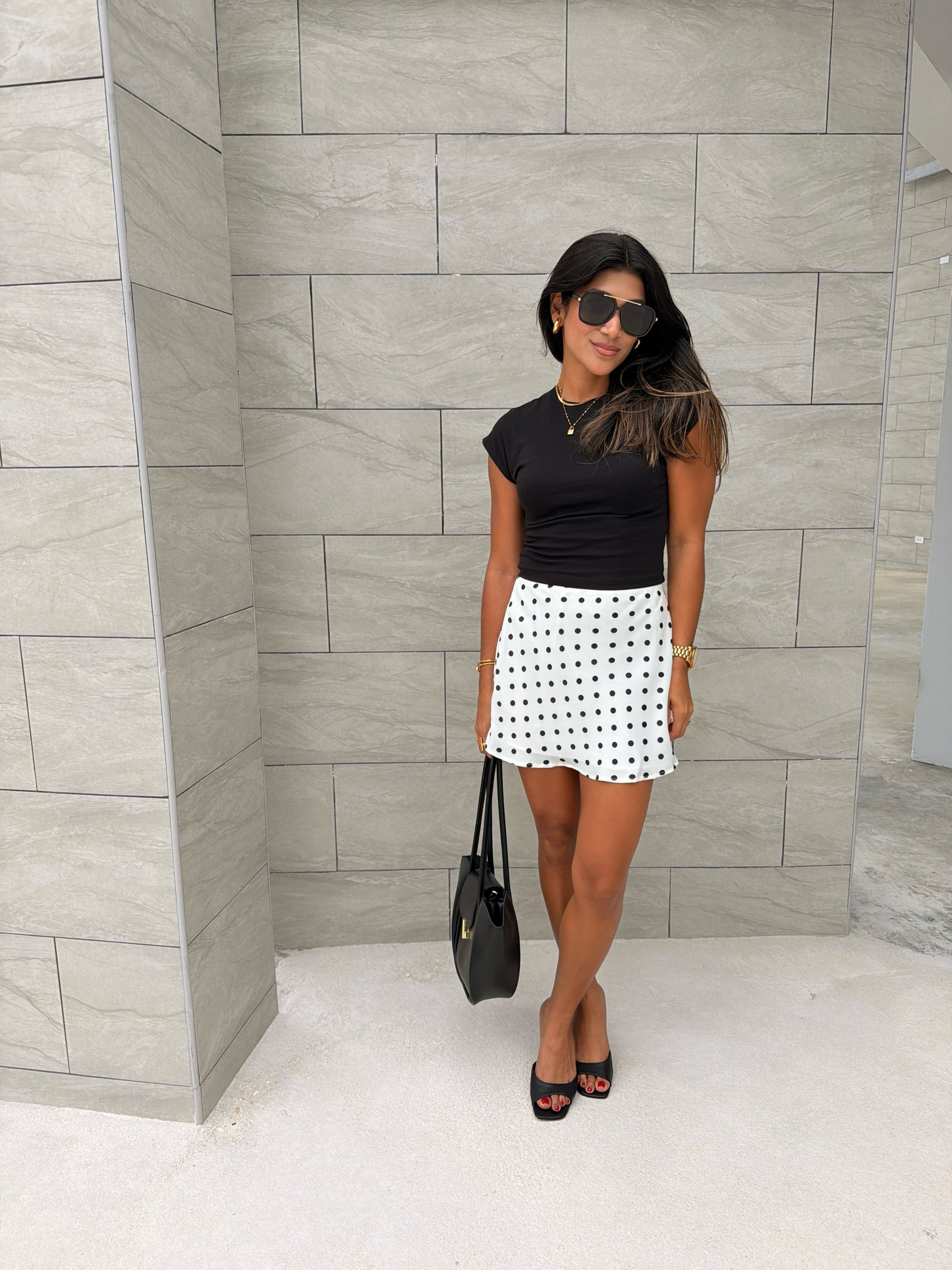 The Polka Satin A-Line Mini skirt