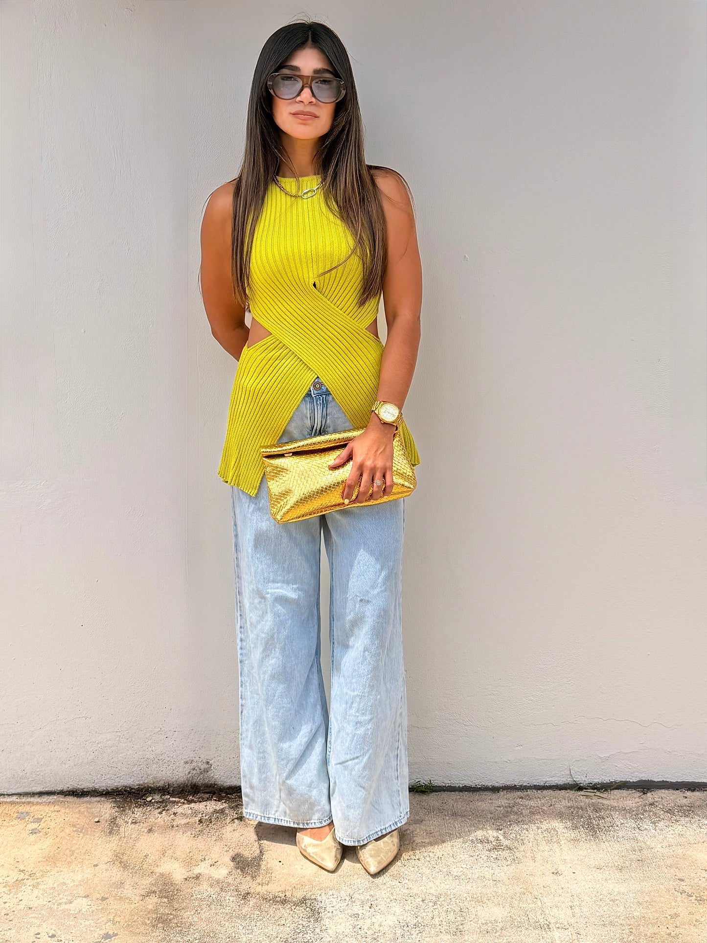 The Crossed Knit Top (lime)