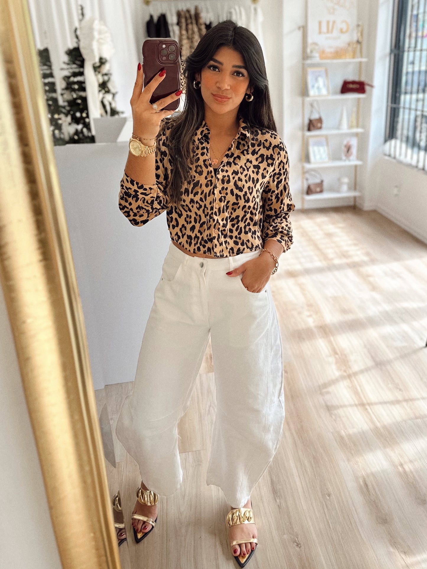 Animal print satin top