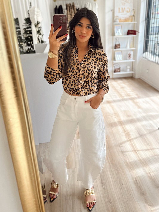 Animal print satin top