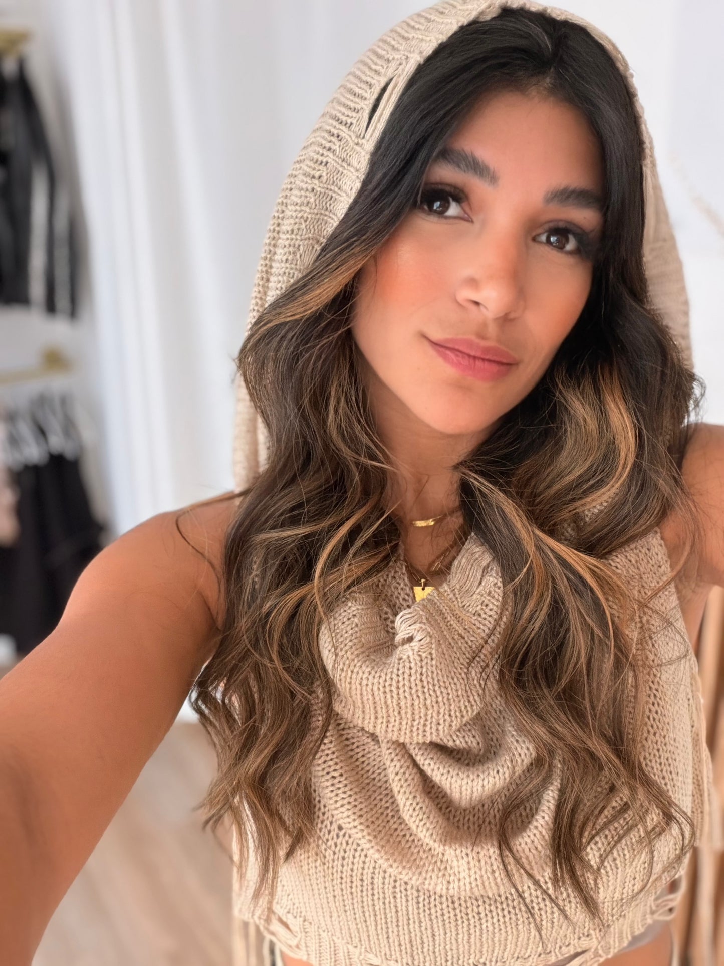 Hoodie x distressed detail top (taupe)