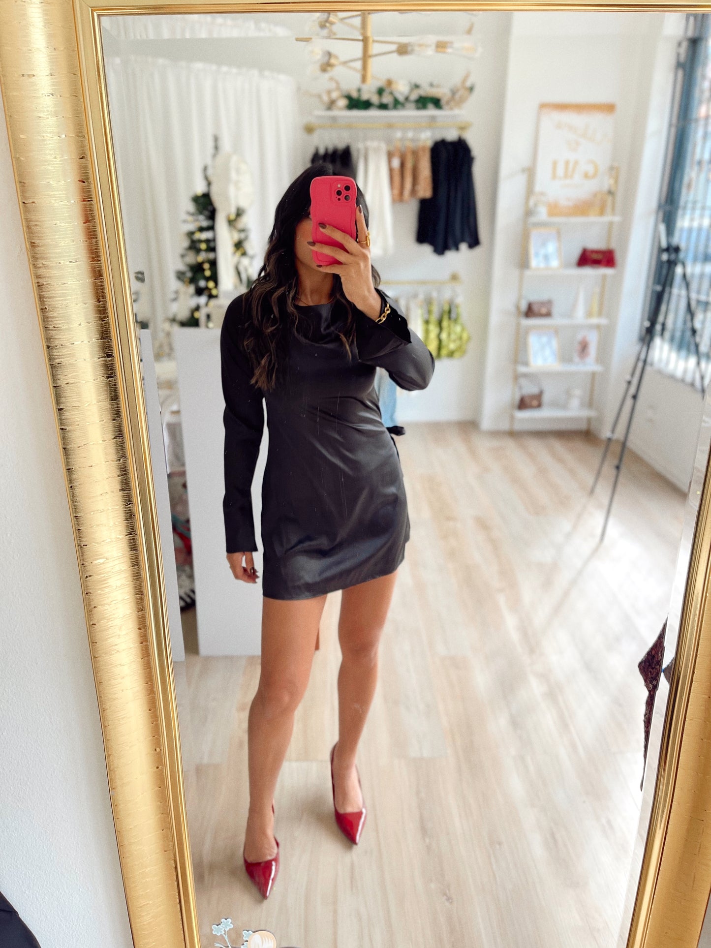 Satin little black dress