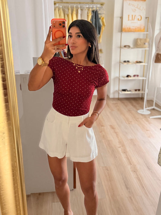 Polka back out top (burgundy)
