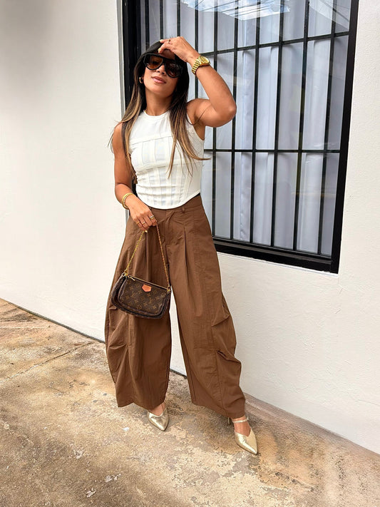 Chocolate parachute wide pants