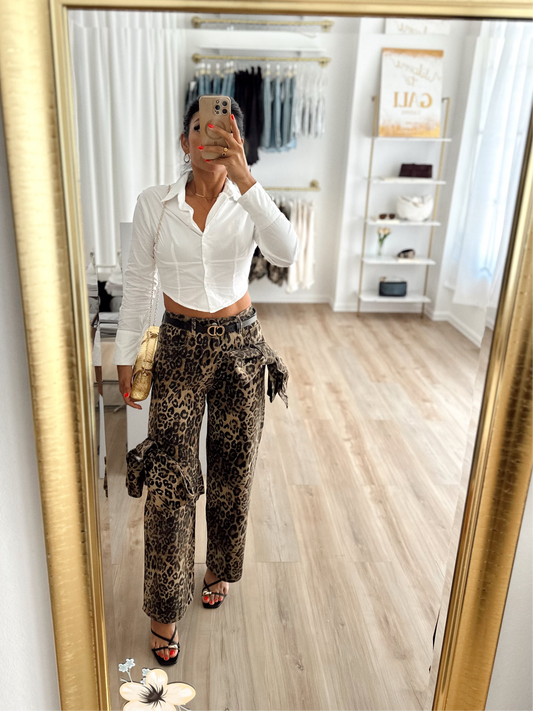 Leopard x bows denim pant