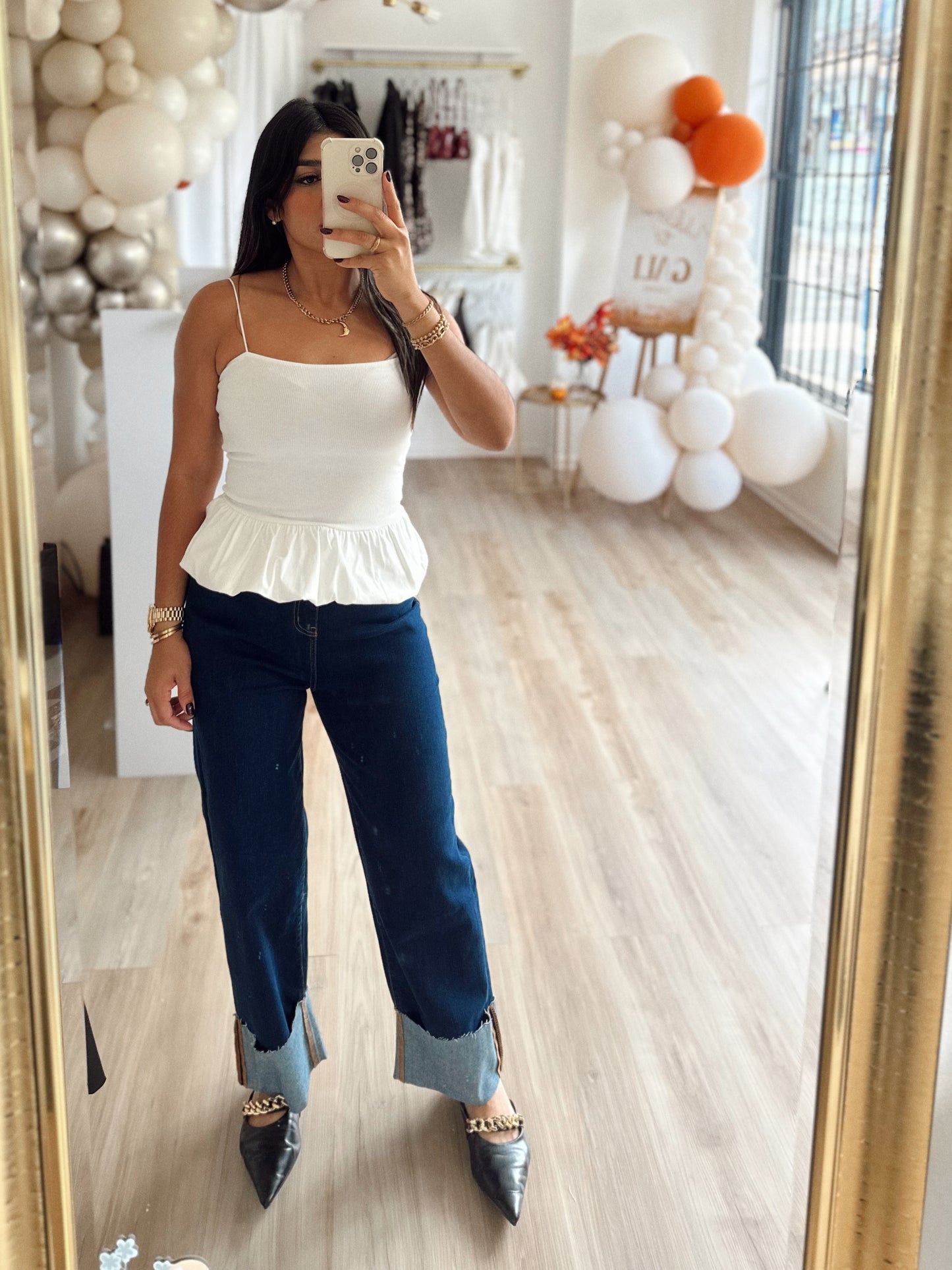 White bubble waist top