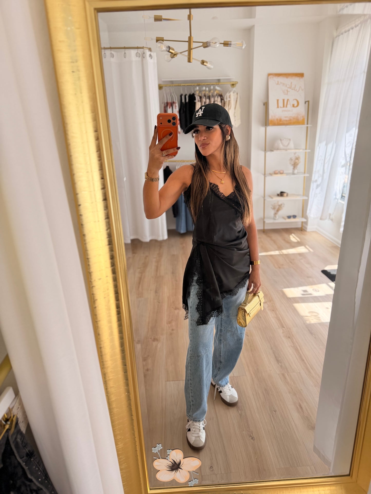 Lace x satin black dress/top