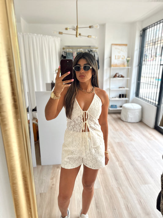 Flower ivory halter top