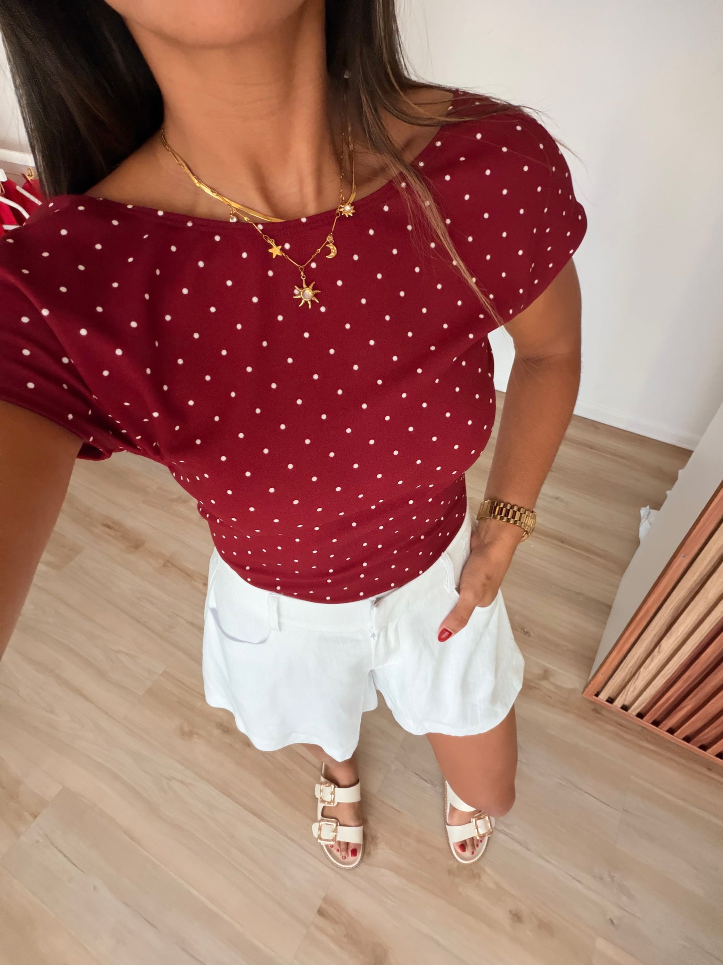 Polka back out top (burgundy)
