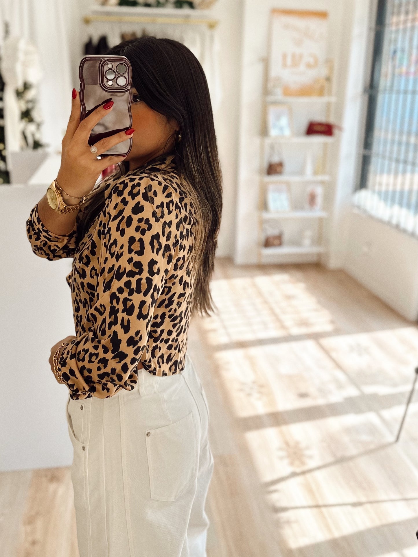 Animal print satin top