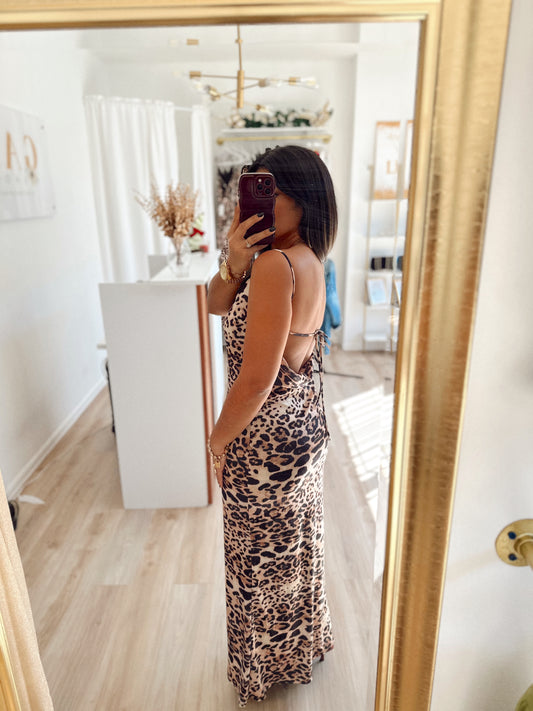 Leopard sexy back maxi dress