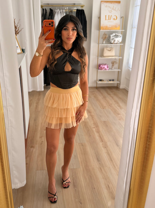 Black satin corset top