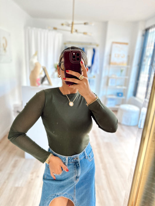 Olive green mesh top