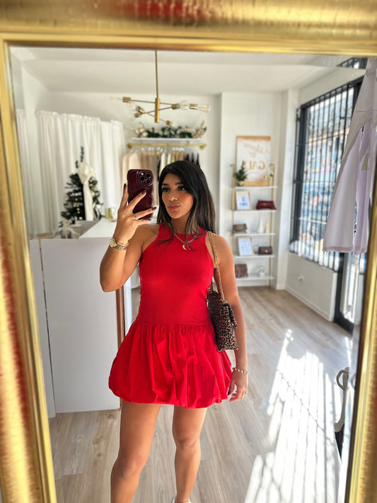 Bubble contrast dress (red)