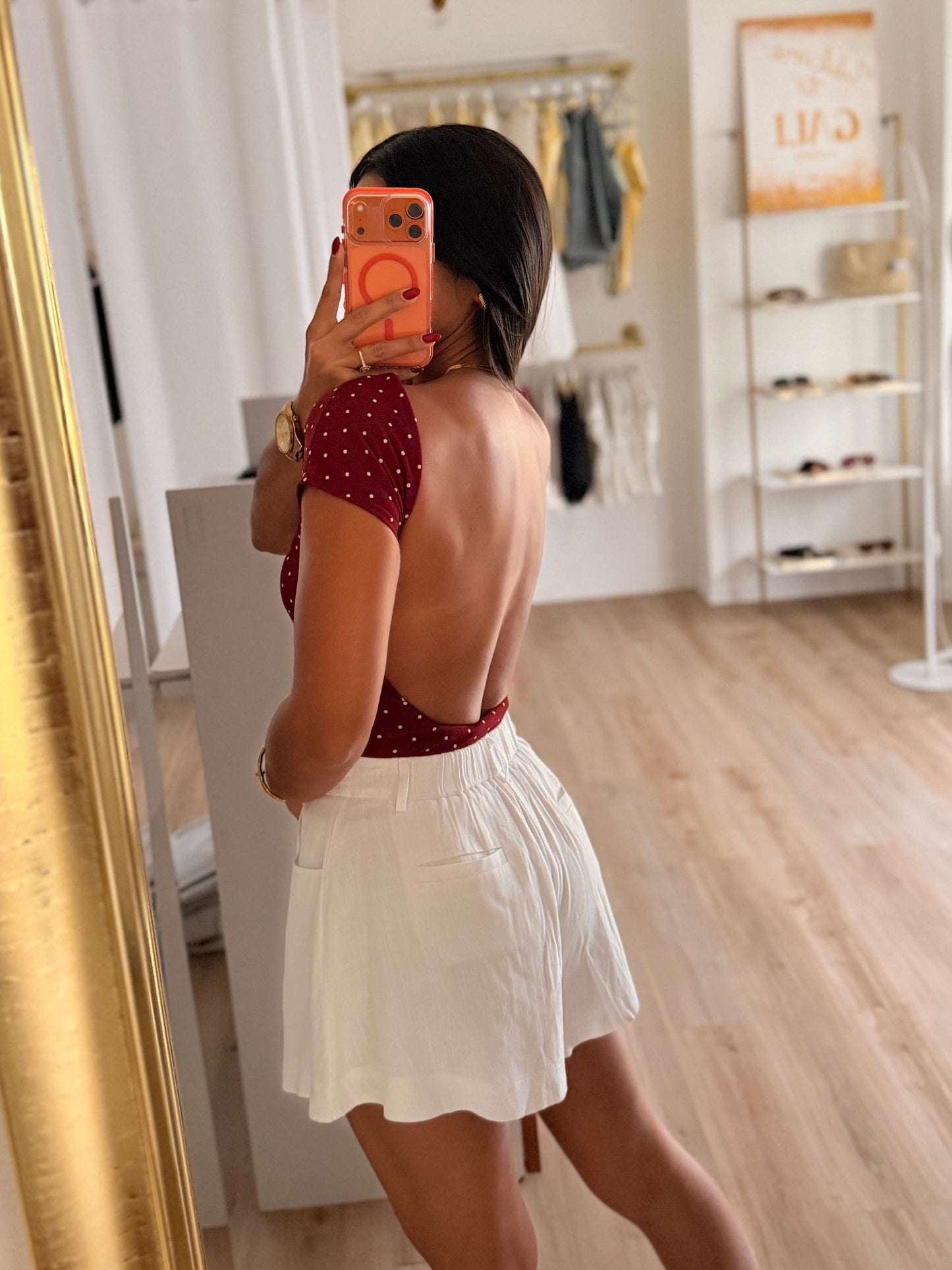 Polka back out top (burgundy)