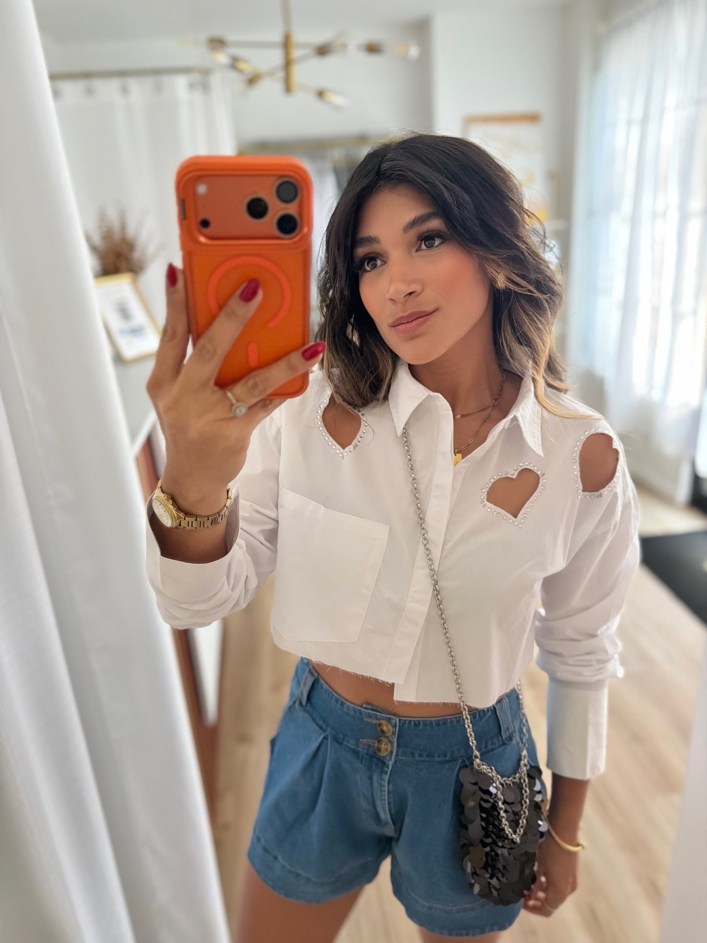 Hearts cutout button up shirt (white)